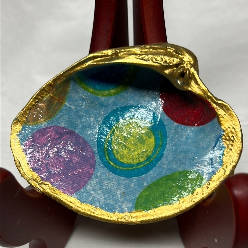 Hand Crafted Decoupage Decorative Shell Trinket Dish